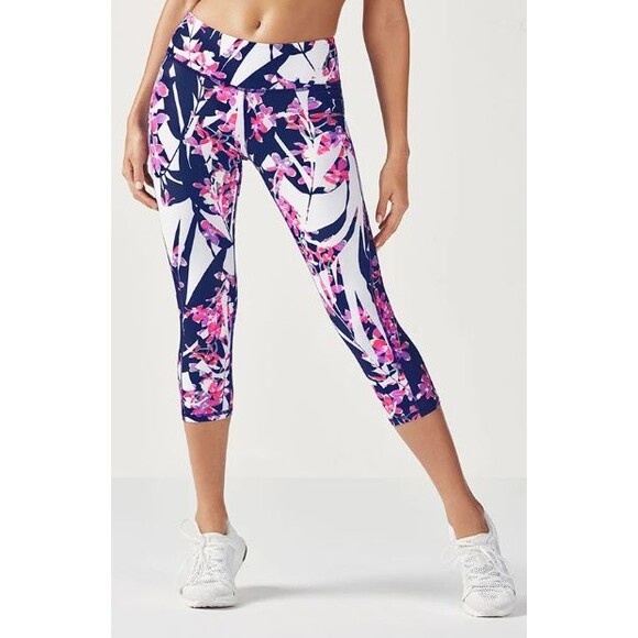 Fabletics Leggings WMNS L Floral High-Waist PowerHold Pink Blue White Active - Picture 1 of 8